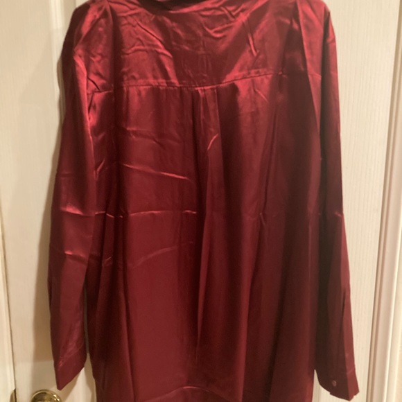 NWT DRESSY SATIN BUTTON DOWN BLOUSE (Burgundy) - Picture 3 of 6